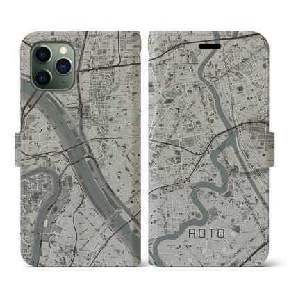 【青砥（東京都）】地図柄iPhoneケース（手帳タイプ）モノトーン・iPhone 11 Pro 用