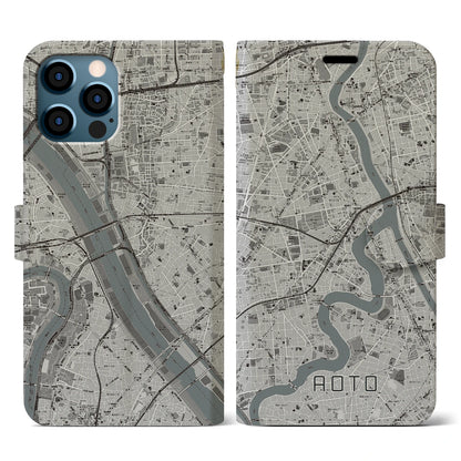 【青砥（東京都）】地図柄iPhoneケース（手帳タイプ）モノトーン・iPhone 12 / 12 Pro 用