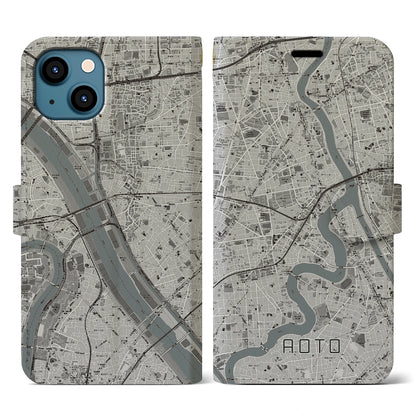 【青砥（東京都）】地図柄iPhoneケース（手帳タイプ）モノトーン・iPhone 13 用