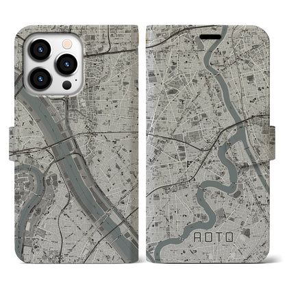 【青砥（東京都）】地図柄iPhoneケース（手帳タイプ）モノトーン・iPhone 13 Pro 用