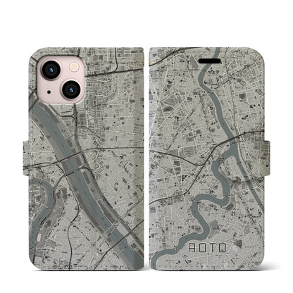 【青砥（東京都）】地図柄iPhoneケース（手帳タイプ）モノトーン・iPhone 13 mini 用