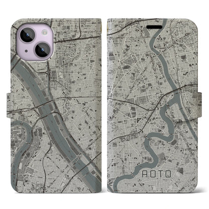 【青砥（東京都）】地図柄iPhoneケース（手帳タイプ）モノトーン・iPhone 14 用