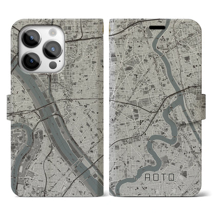 【青砥（東京都）】地図柄iPhoneケース（手帳タイプ）モノトーン・iPhone 14 Pro 用