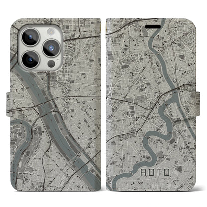 【青砥（東京都）】地図柄iPhoneケース（手帳タイプ）モノトーン・iPhone 15 Pro 用