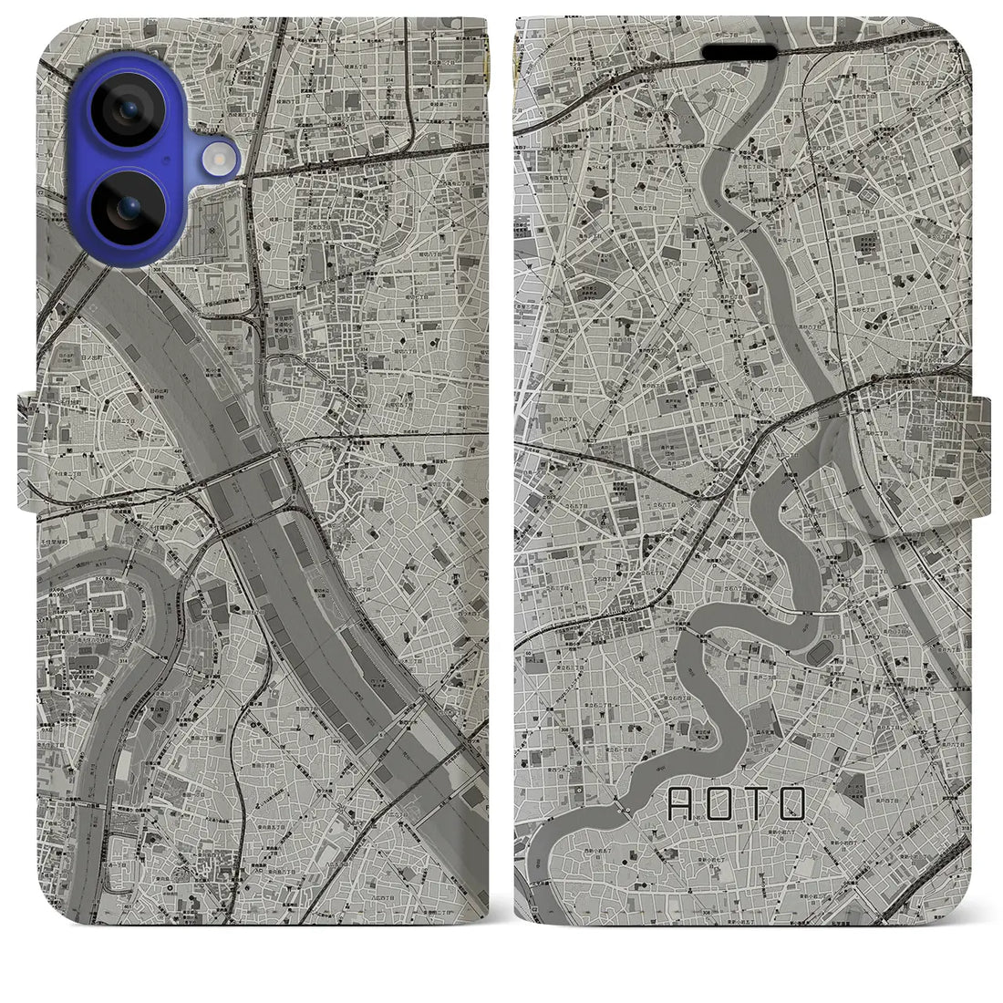 【青砥(東京都)】地図柄iPhoneケース(手帳タイプ)モノトーン・iPhone 16 Pro Max 用