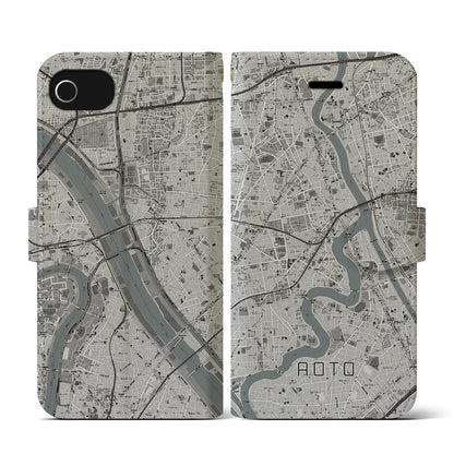 【青砥（東京都）】地図柄iPhoneケース（手帳タイプ）モノトーン・iPhone SE（第3 / 第2世代） / 8 / 7 / 6s / 6 用