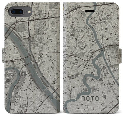 【青砥（東京都）】地図柄iPhoneケース（手帳タイプ）モノトーン・iPhone 8Plus /7Plus / 6sPlus / 6Plus 用