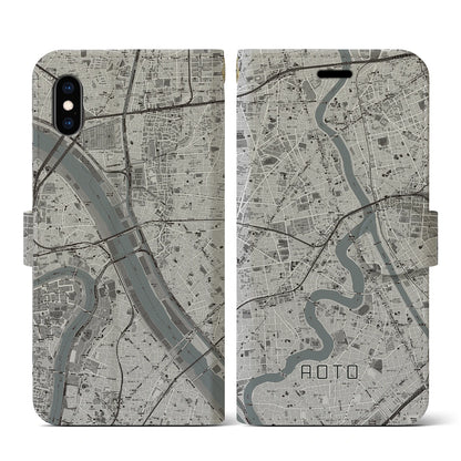 【青砥（東京都）】地図柄iPhoneケース（手帳タイプ）モノトーン・iPhone XS / X 用