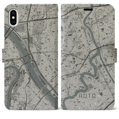 【青砥（東京都）】地図柄iPhoneケース（手帳タイプ）モノトーン・iPhone XS Max 用