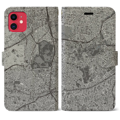 【青山一丁目（東京都）】地図柄iPhoneケース（手帳タイプ）モノトーン・iPhone 11 用