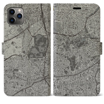 【青山一丁目（東京都）】地図柄iPhoneケース（手帳タイプ）モノトーン・iPhone 11 Pro Max 用