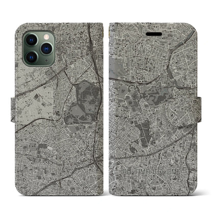 【青山一丁目（東京都）】地図柄iPhoneケース（手帳タイプ）モノトーン・iPhone 11 Pro 用