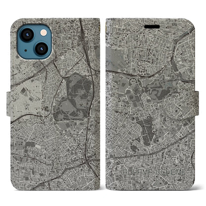 【青山一丁目（東京都）】地図柄iPhoneケース（手帳タイプ）モノトーン・iPhone 13 用