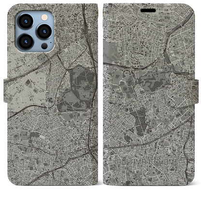 【青山一丁目（東京都）】地図柄iPhoneケース（手帳タイプ）モノトーン・iPhone 13 Pro Max 用