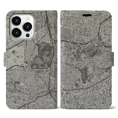 【青山一丁目（東京都）】地図柄iPhoneケース（手帳タイプ）モノトーン・iPhone 13 Pro 用