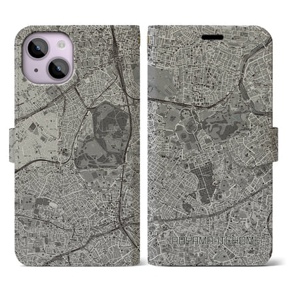 【青山一丁目（東京都）】地図柄iPhoneケース（手帳タイプ）モノトーン・iPhone 14 用
