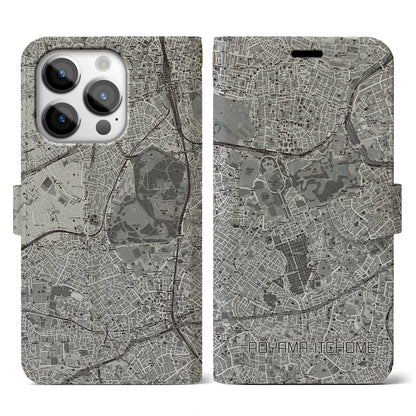 【青山一丁目（東京都）】地図柄iPhoneケース（手帳タイプ）モノトーン・iPhone 14 Pro 用