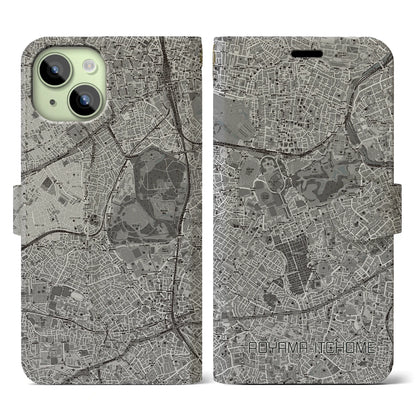 【青山一丁目（東京都）】地図柄iPhoneケース（手帳タイプ）モノトーン・iPhone 15 用