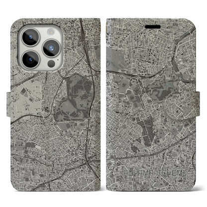 【青山一丁目（東京都）】地図柄iPhoneケース（手帳タイプ）モノトーン・iPhone 15 Pro 用