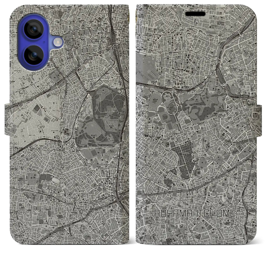 【青山一丁目(東京都)】地図柄iPhoneケース(手帳タイプ)モノトーン・iPhone 16 Pro Max 用