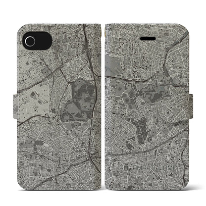 【青山一丁目（東京都）】地図柄iPhoneケース（手帳タイプ）モノトーン・iPhone SE（第3 / 第2世代） / 8 / 7 / 6s / 6 用