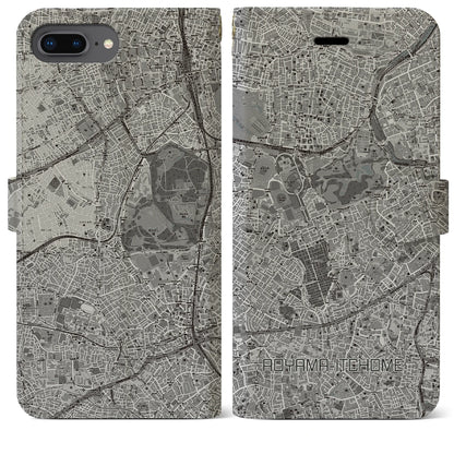 【青山一丁目（東京都）】地図柄iPhoneケース（手帳タイプ）モノトーン・iPhone 8Plus /7Plus / 6sPlus / 6Plus 用