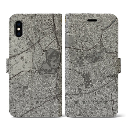 【青山一丁目（東京都）】地図柄iPhoneケース（手帳タイプ）モノトーン・iPhone XS / X 用