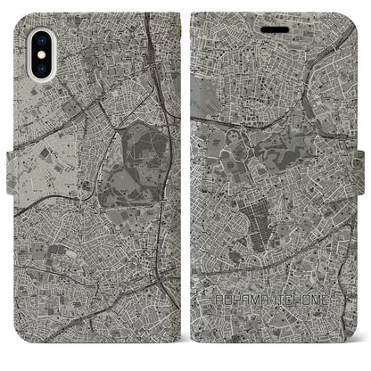 【青山一丁目（東京都）】地図柄iPhoneケース（手帳タイプ）モノトーン・iPhone XS Max 用