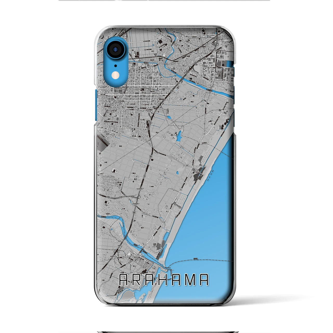 【荒浜（宮城県）】地図柄iPhoneケース（クリアタイプ）モノトーン・iPhone XR 用