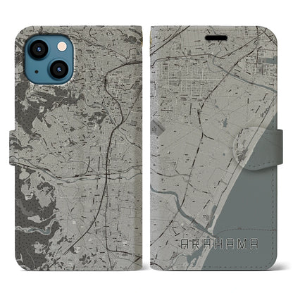 【荒浜（宮城県）】地図柄iPhoneケース（手帳タイプ）モノトーン・iPhone 13 用