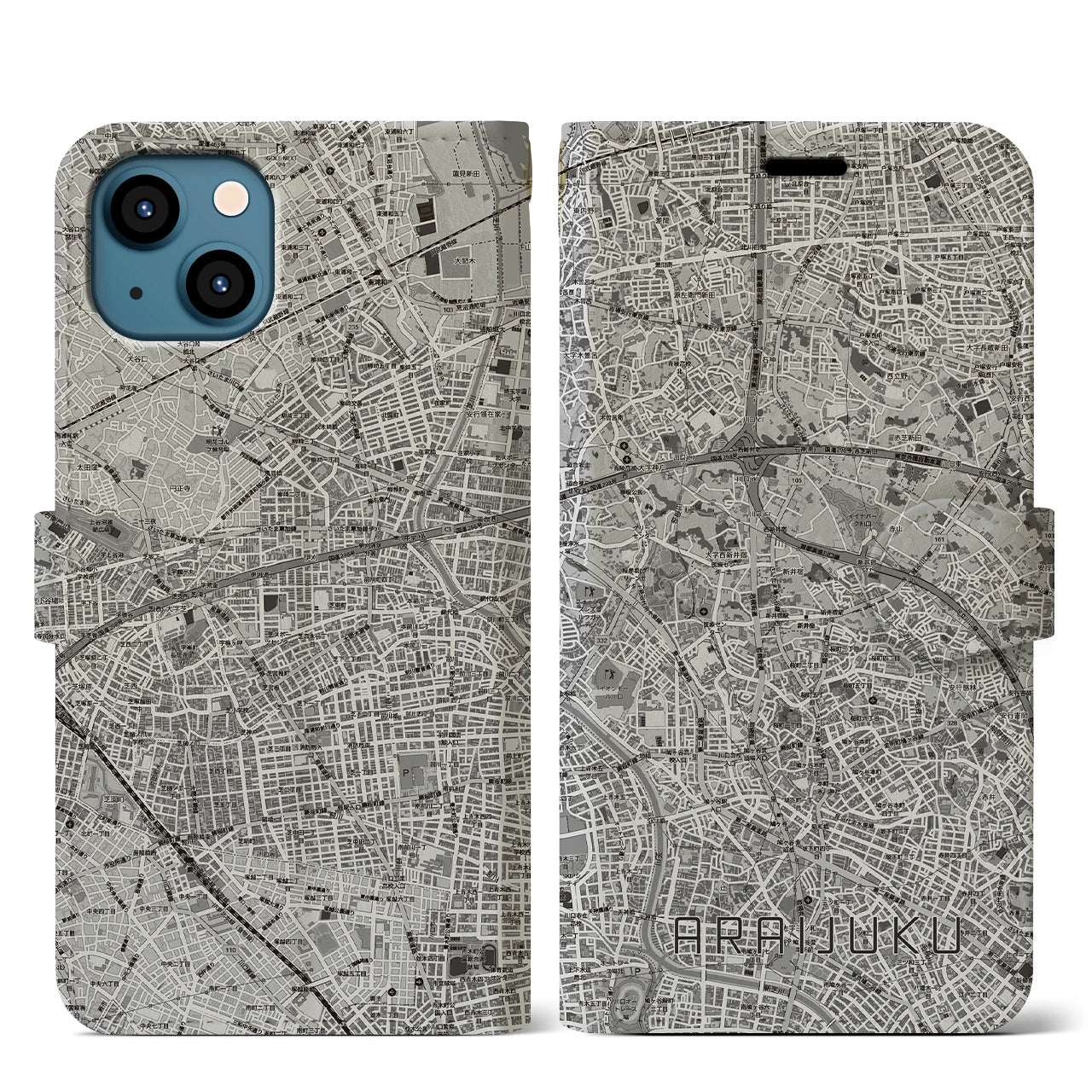 【新井宿（埼玉県）】地図柄iPhoneケース（手帳タイプ）