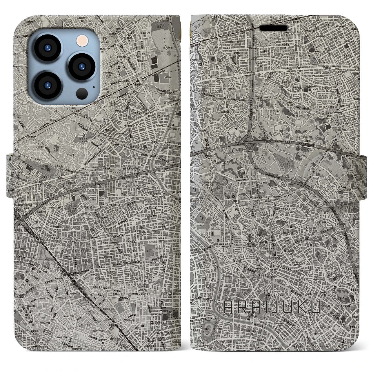 【新井宿（埼玉県）】地図柄iPhoneケース（手帳タイプ）
