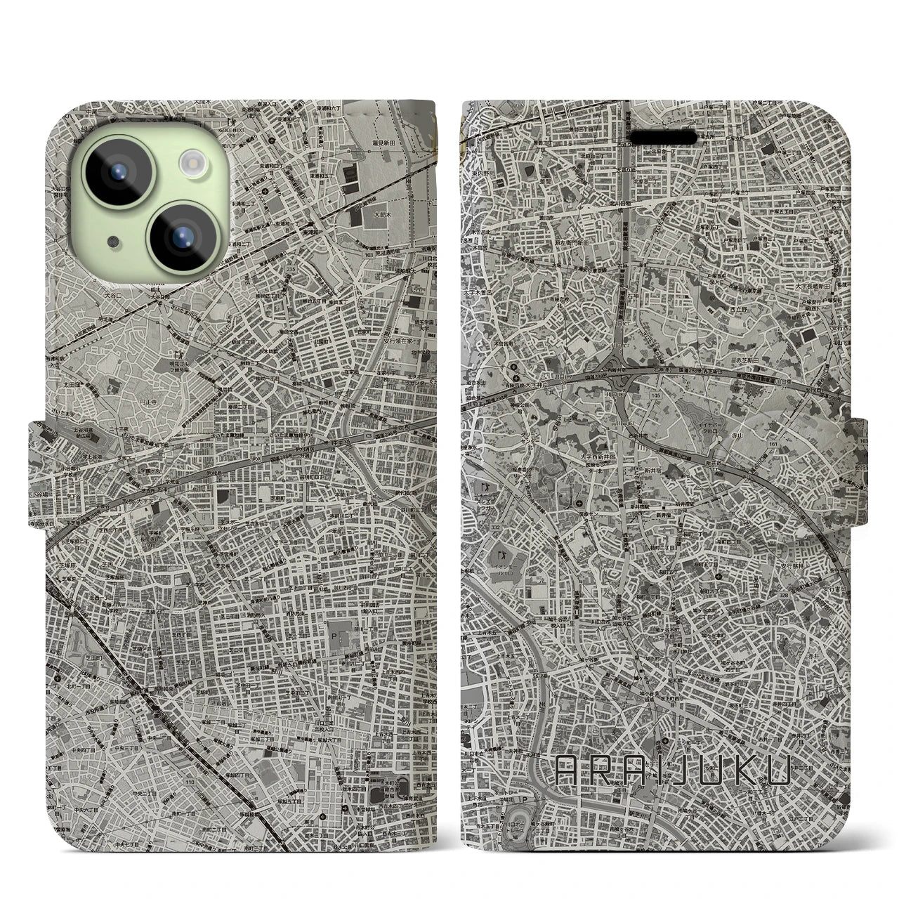 【新井宿（埼玉県）】地図柄iPhoneケース（手帳タイプ）