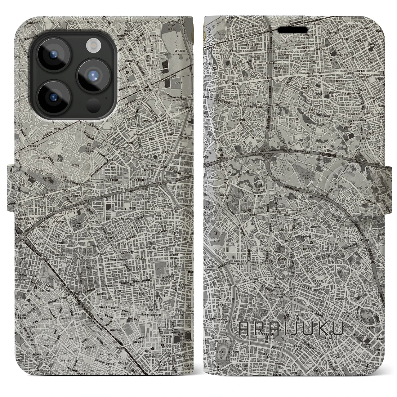 【新井宿（埼玉県）】地図柄iPhoneケース（手帳タイプ）