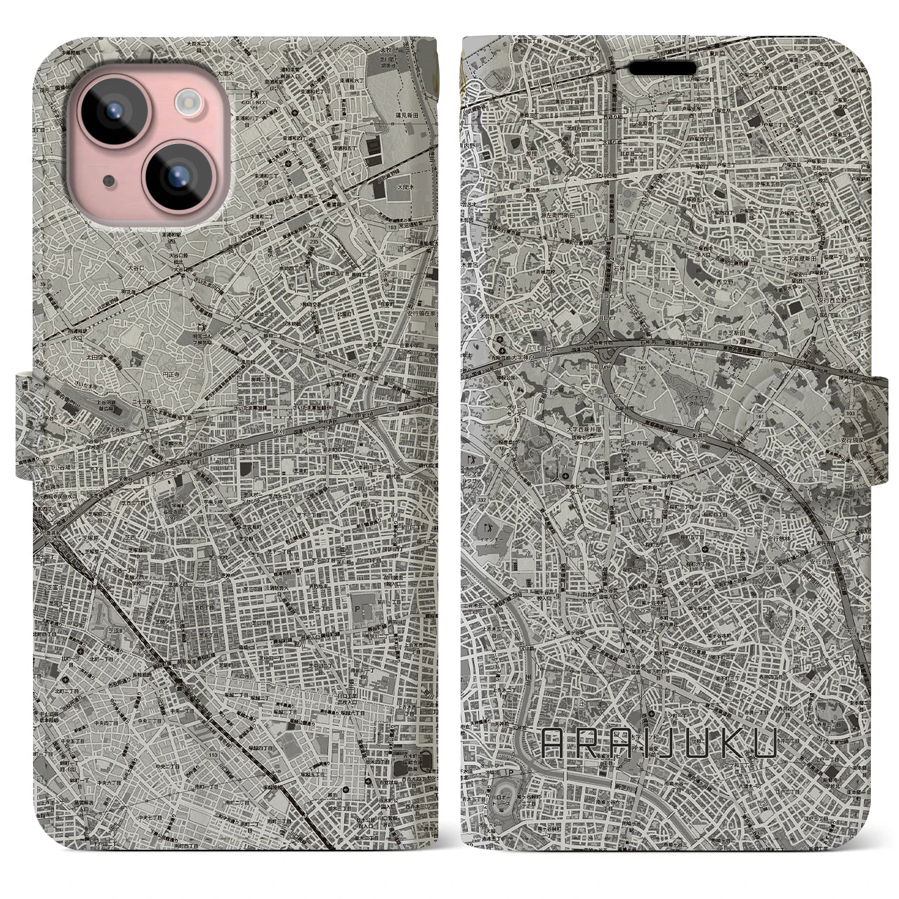【新井宿（埼玉県）】地図柄iPhoneケース（手帳タイプ）