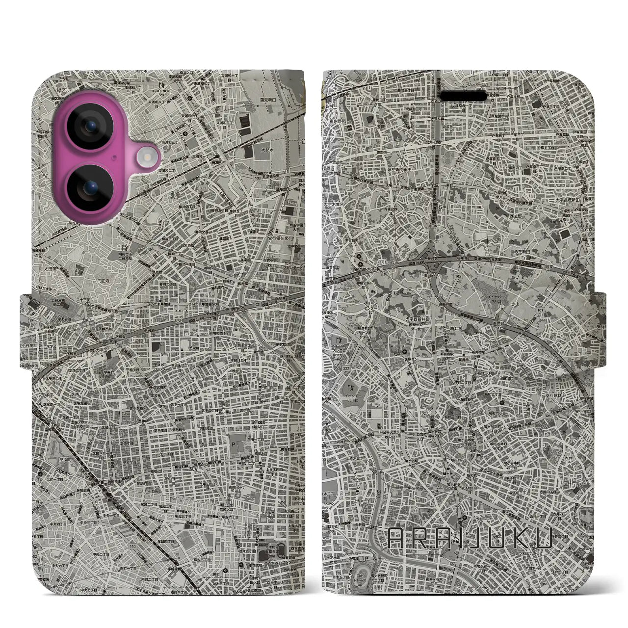 【新井宿（埼玉県）】地図柄iPhoneケース（手帳タイプ）
