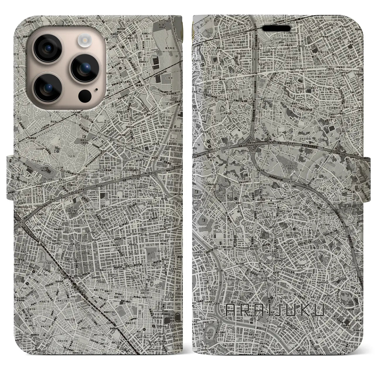 【新井宿（埼玉県）】地図柄iPhoneケース（手帳タイプ）