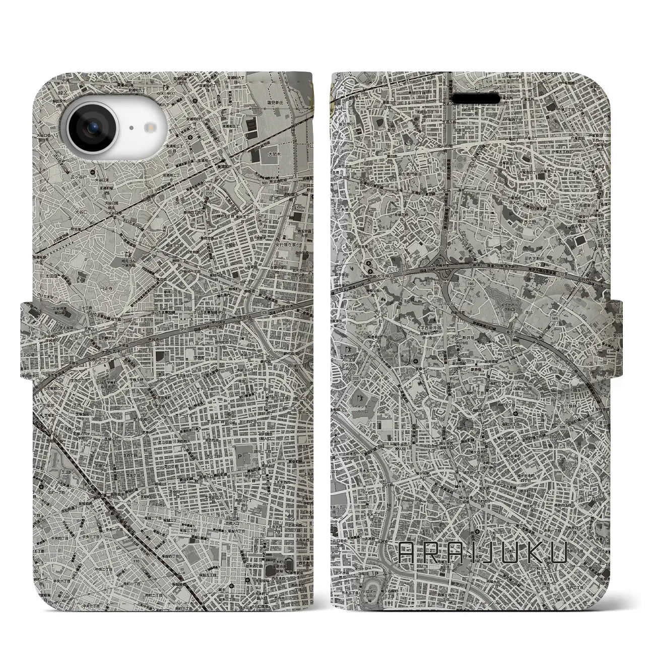 【新井宿（埼玉県）】地図柄iPhoneケース（手帳タイプ）