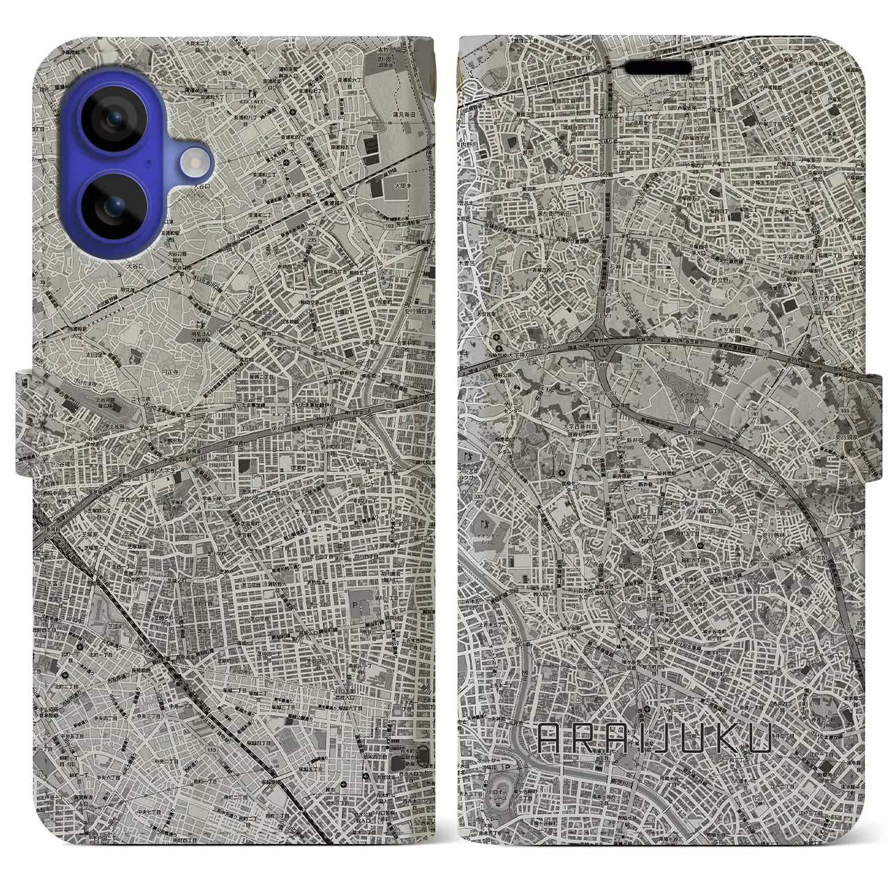 【新井宿（埼玉県）】地図柄iPhoneケース（手帳タイプ）