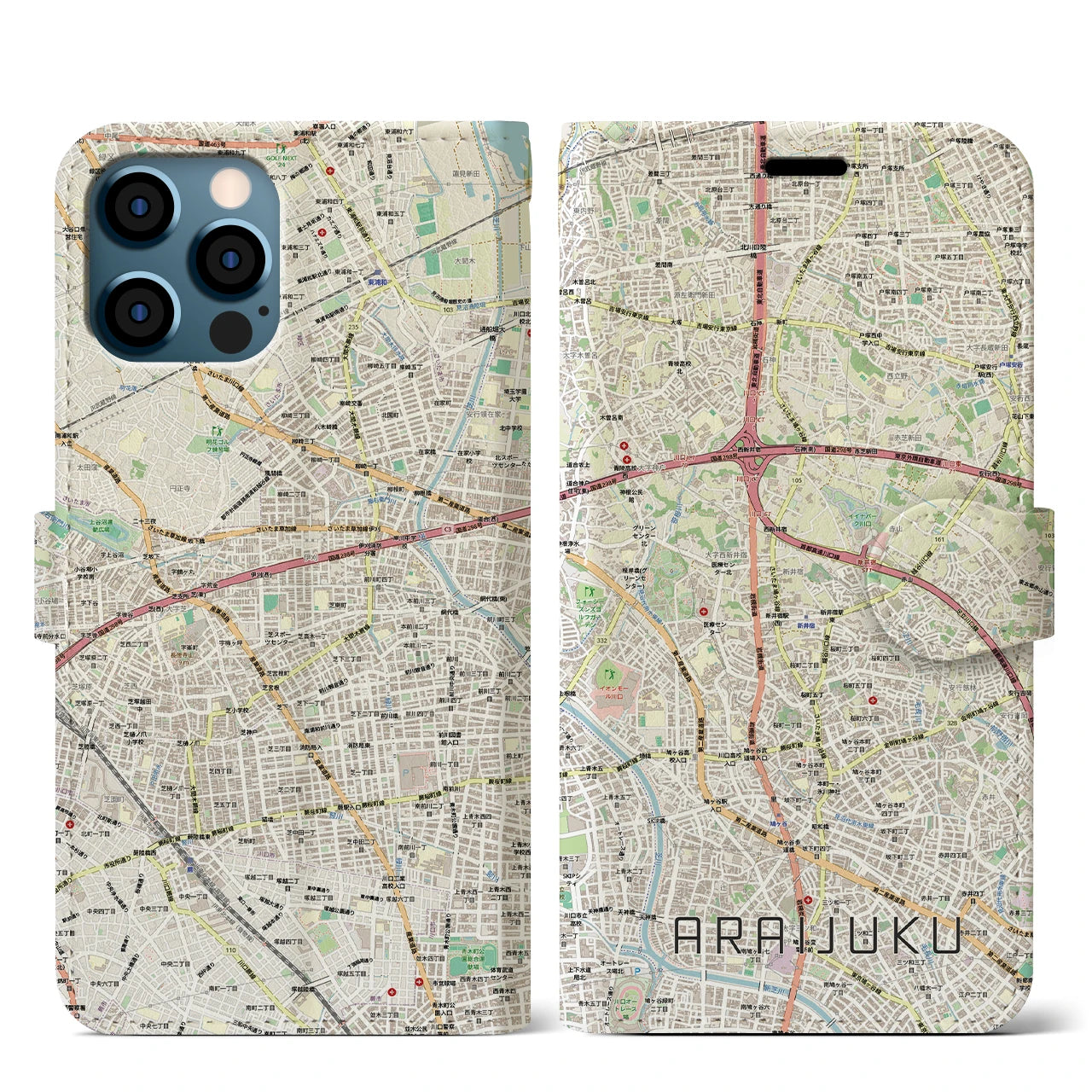 【新井宿（埼玉県）】地図柄iPhoneケース（手帳タイプ）