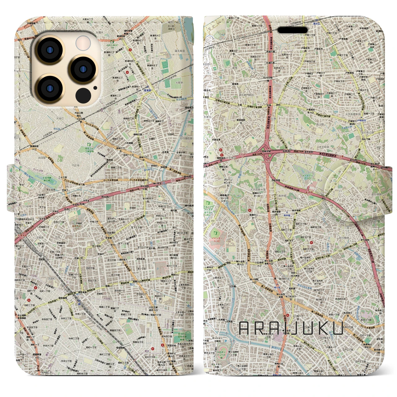 【新井宿（埼玉県）】地図柄iPhoneケース（手帳タイプ）