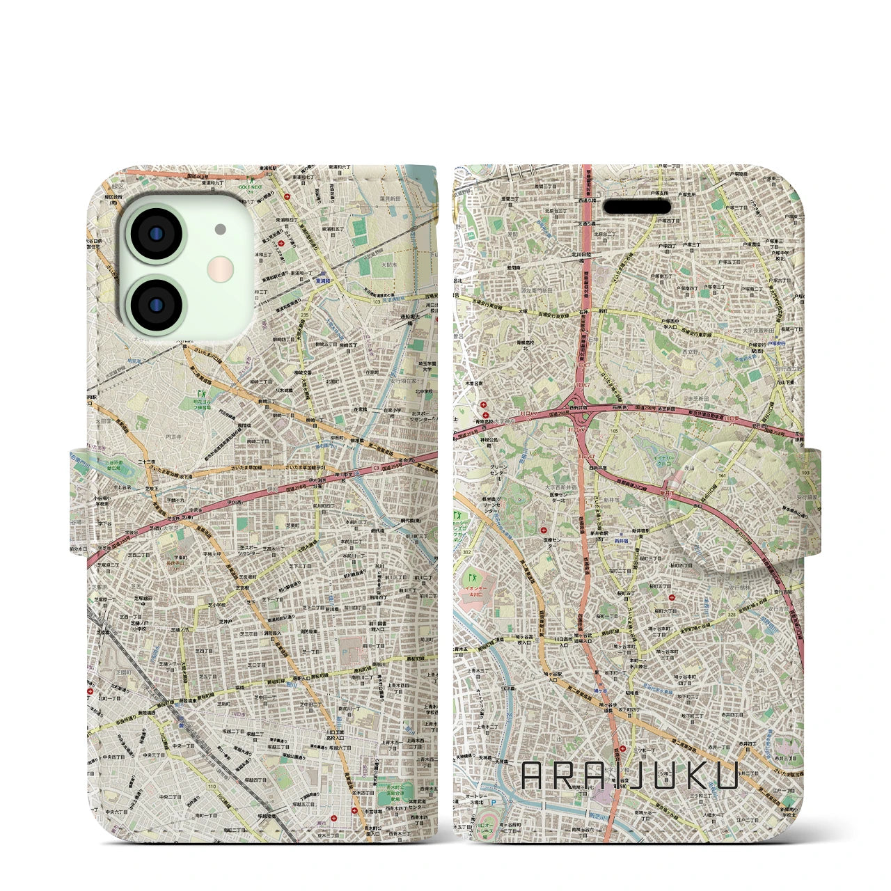 【新井宿（埼玉県）】地図柄iPhoneケース（手帳タイプ）