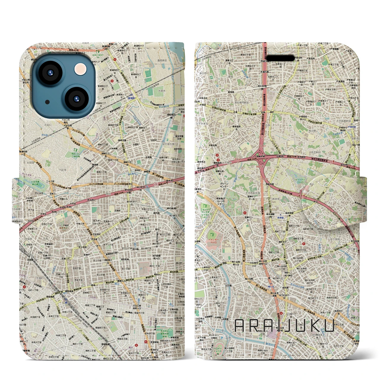 【新井宿（埼玉県）】地図柄iPhoneケース（手帳タイプ）
