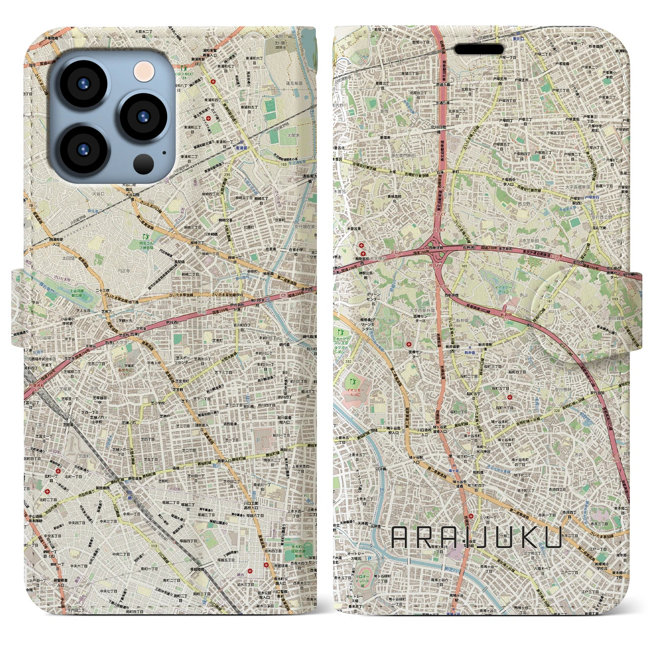 【新井宿（埼玉県）】地図柄iPhoneケース（手帳タイプ）
