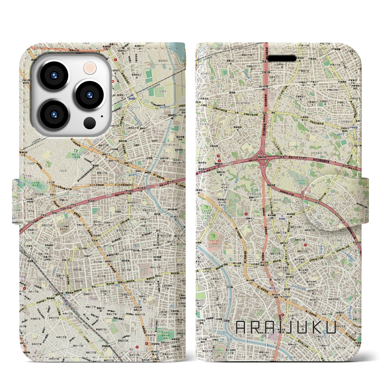 【新井宿（埼玉県）】地図柄iPhoneケース（手帳タイプ）