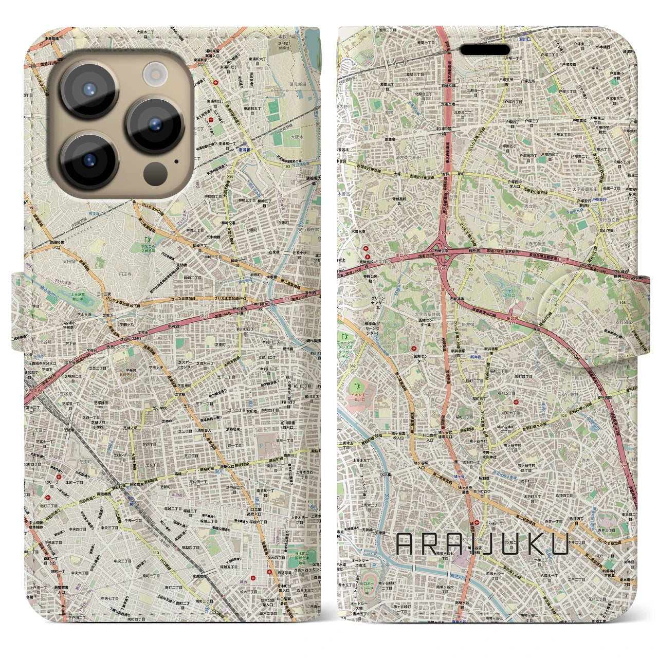 【新井宿（埼玉県）】地図柄iPhoneケース（手帳タイプ）