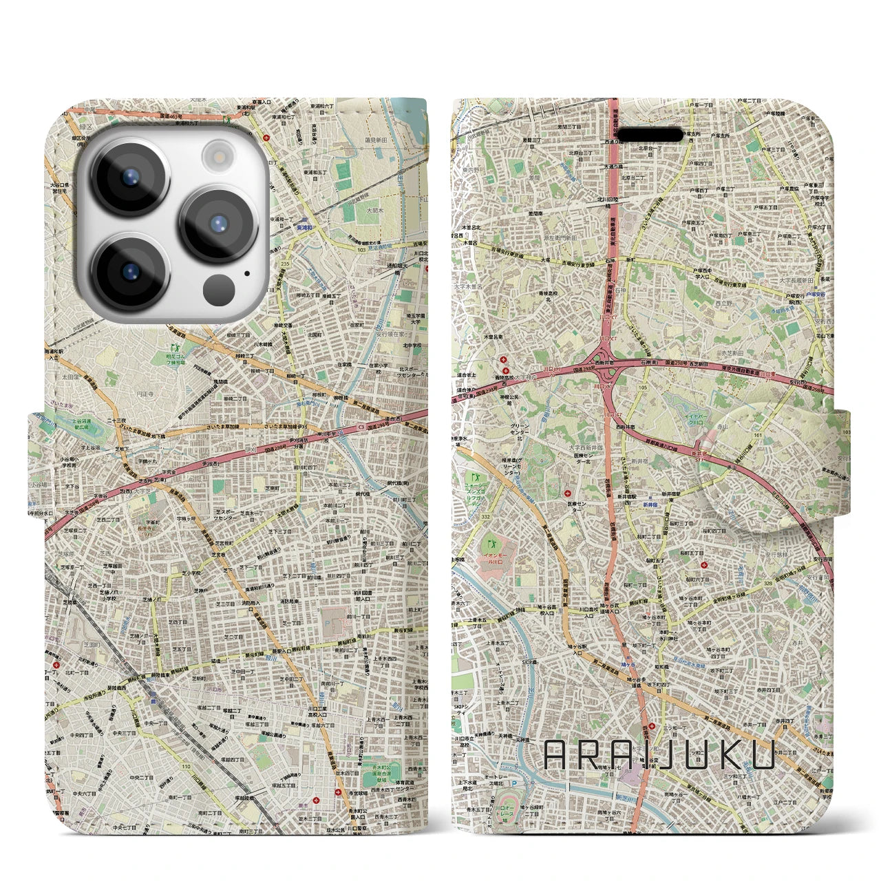 【新井宿（埼玉県）】地図柄iPhoneケース（手帳タイプ）