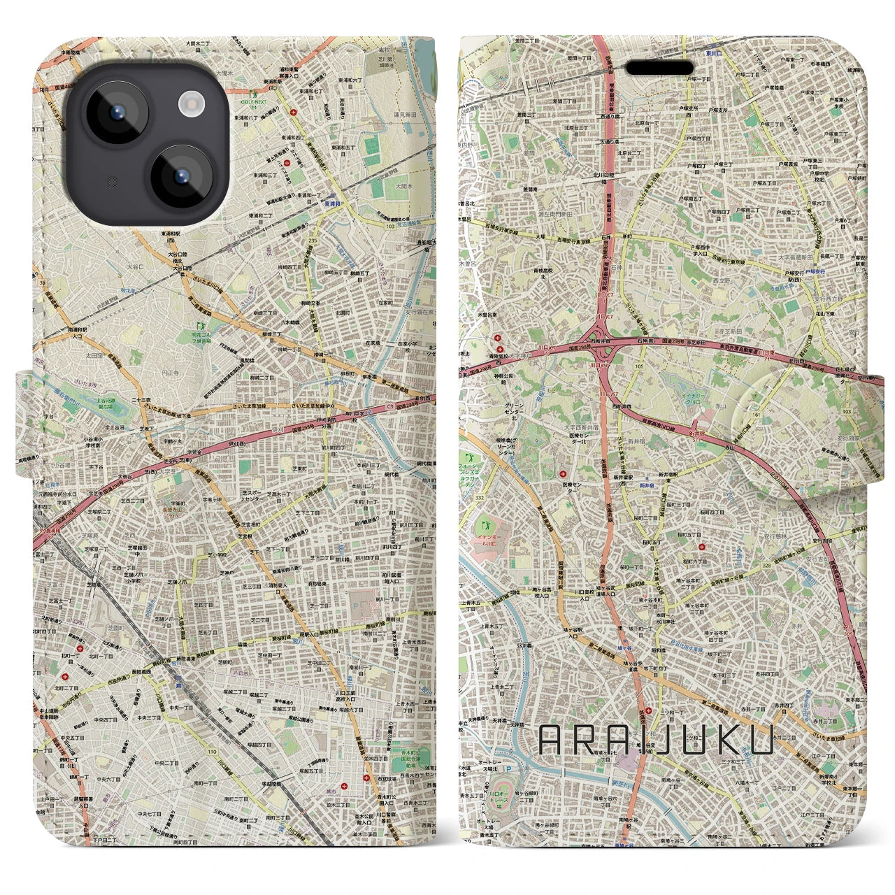 【新井宿（埼玉県）】地図柄iPhoneケース（手帳タイプ）