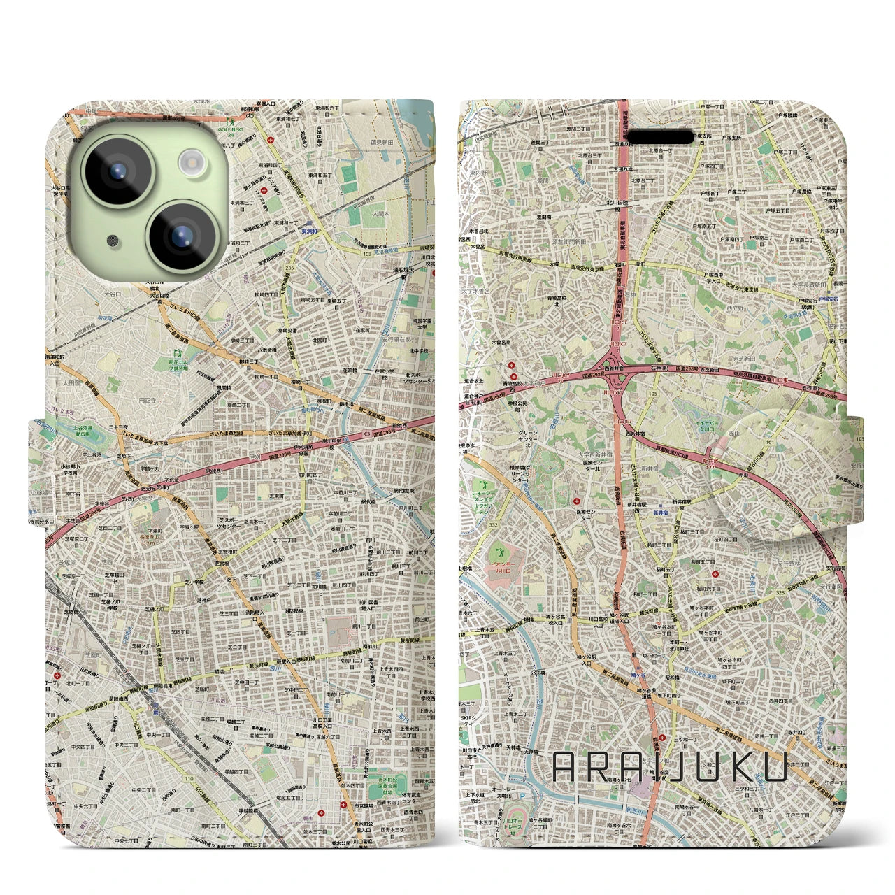 【新井宿（埼玉県）】地図柄iPhoneケース（手帳タイプ）