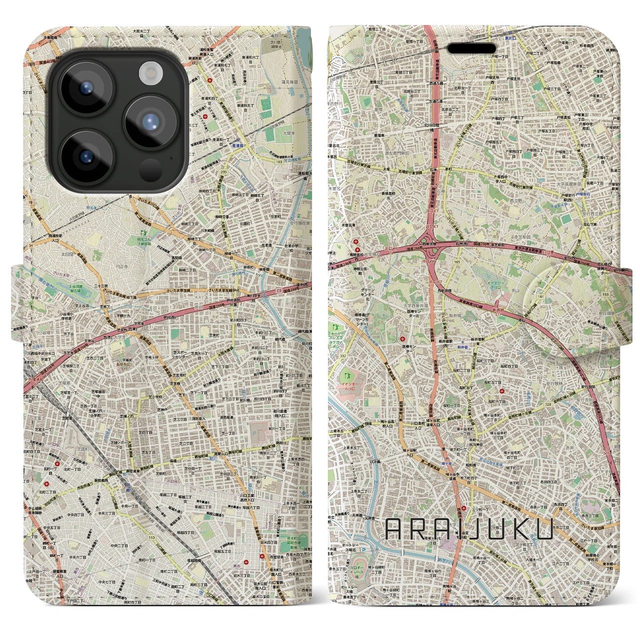 【新井宿（埼玉県）】地図柄iPhoneケース（手帳タイプ）
